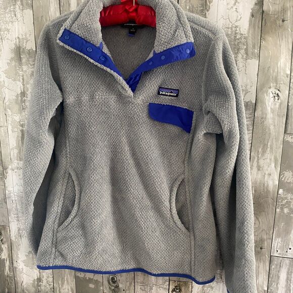 Patagonia Snap-T 1/4 gray fleece blue trim S